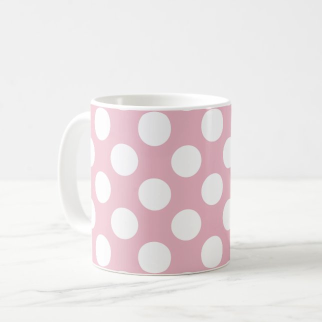 Pinkfarbene Polka-Punkte, Polka-Punktmuster, Punkt Kaffeetasse (Vorderseite Links)