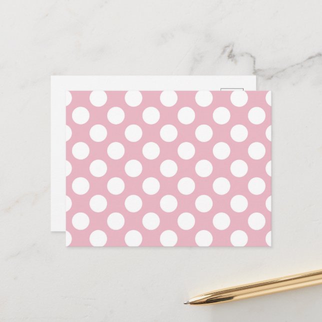 Pinkfarbene Polka-Punkte, Polka-Punktmuster, Punkt Postkarte (Vorderseite/Rückseite Beispiel)
