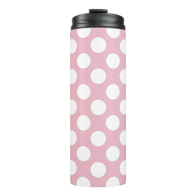 Pinkfarbene Polka-Punkte, Polka-Punktmuster, Punkt Thermosbecher (Vorderseite)