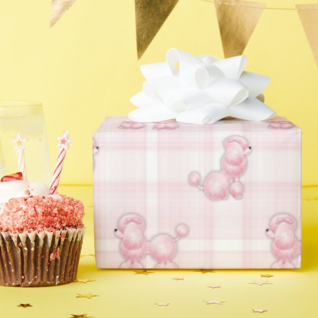 Pinkfarbene Poodles auf Kariert Geschenkpapier (Geburtstagsparty)
