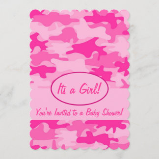 Pinkfarbene rosa Camouflage-Tarnungs-Baby-Dusche Einladung