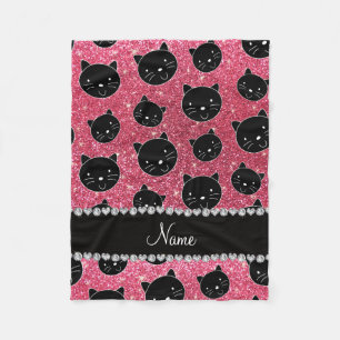 Pinkfarbene rosa Gesichter der schwarzen Katze des Fleecedecke