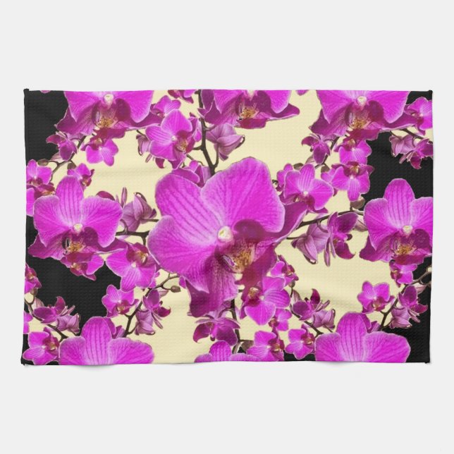 Pinkfarbene rosa Orchideen-Creme u. schwarze Handtuch (Horizontal)
