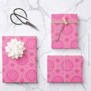 Pinkfarbene Sonne und Sterne Mädchen-Mosaikmuster Geschenkpapier Set