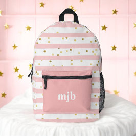 Pinkfarbene Streifen und Punkte mit Monogramm Nied Bedruckter Rucksack