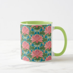 Pinkfarbene Wasserlilien, blaues Libellen-Muster Tasse