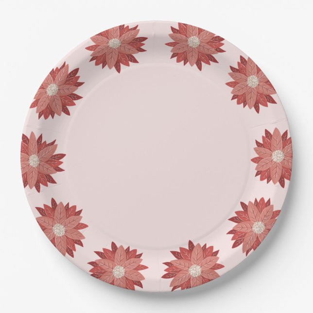 pinkfarbene Winterweihnadel Pappteller (Vorderseite)