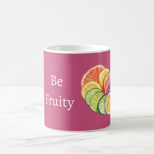 Pinkfarbene Zitrusfrucht Be Fruity Kaffeetasse (Mittel)
