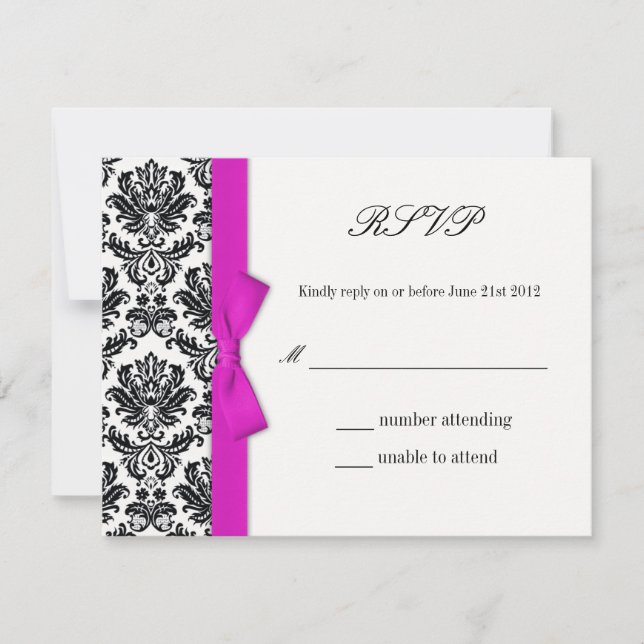 Pinkfarbener Bow mit Damaskus-Hochzeitungs-UAWG RSVP Karte (Vorderseite)
