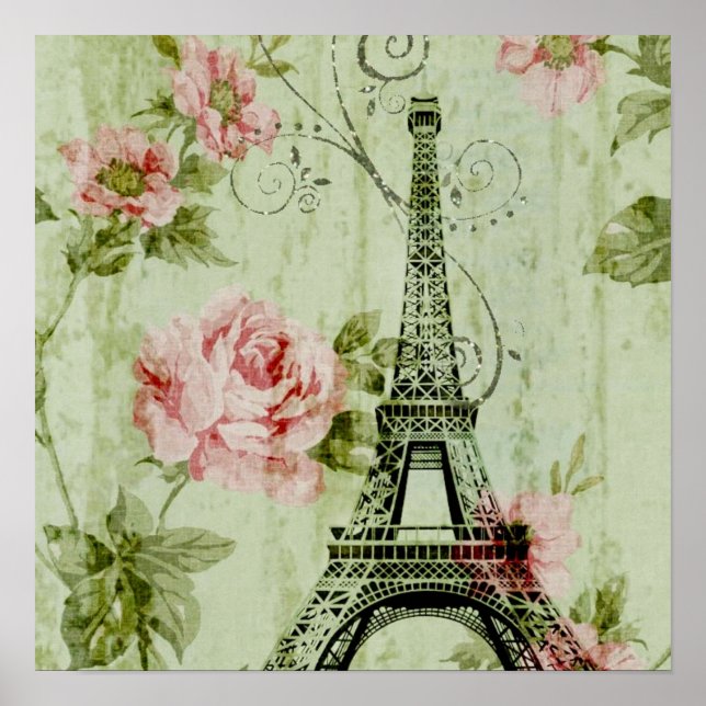 Pinkfarbener Eiffelturm mit zauberhaftem Frühling Poster (Vorne)
