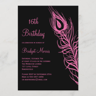 Pinkfarbener Feder-Bonbon 16 Geburtstags-Einladung Einladung