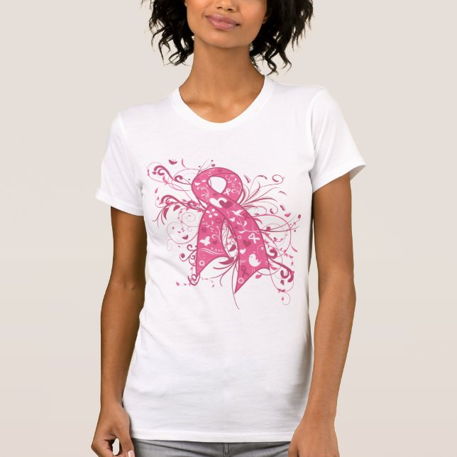 Pinkfarbener, floraler Ribbon-Swirl T-Shirt (Vorderseite)