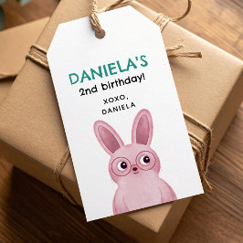 Pinkfarbener Hase mit Brille Geburtstagsparty für Geschenkanhänger