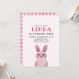 Pinkfarbener Hase mit Brillengebäck Geburtstagspar Einladung
