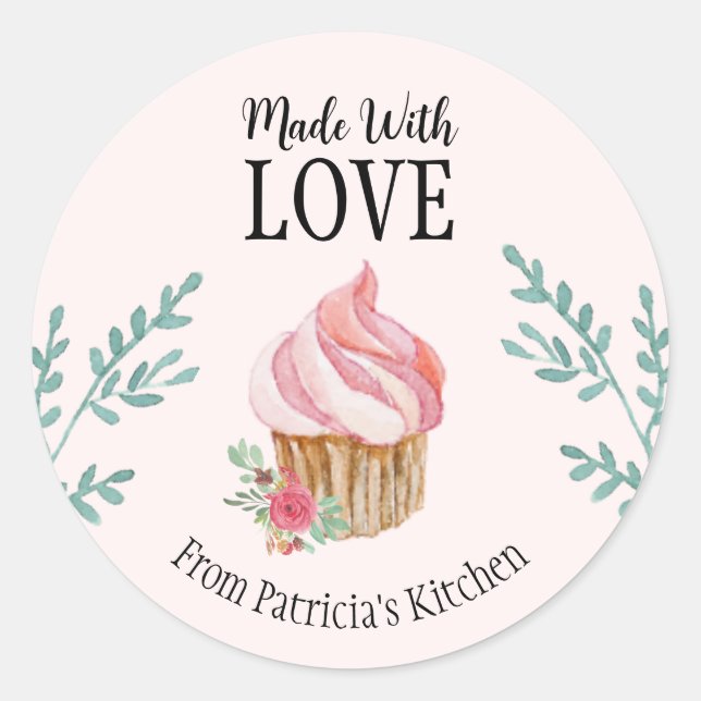 Pinkfarbener, individueller Backrosa Blumenkuchen Runder Aufkleber (Vorderseite)