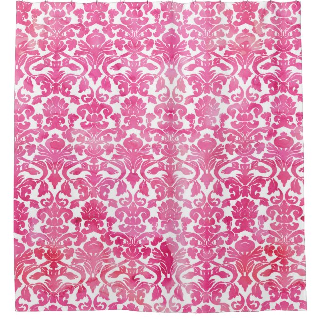 Pinkfarbener Pink-Aquarell-Damast-Duschvorhang Duschvorhang (Vorderseite)