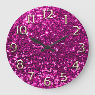 Pinkfarbener rosa Glitzer-arabische Zahlen Große Wanduhr