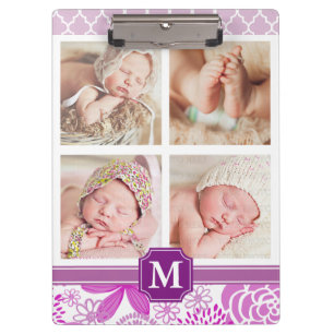 Pinkfarbenes lila lila Zickzack mit Blumenmit Klemmbrett