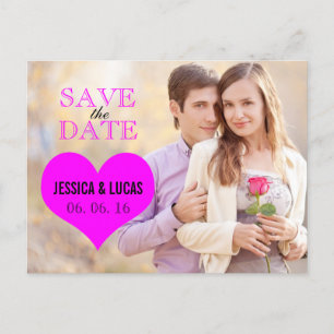 PINKFARBENES ROSA HERZ-FOTO SAVE THE DATE ANKÜNDIGUNGSPOSTKARTE