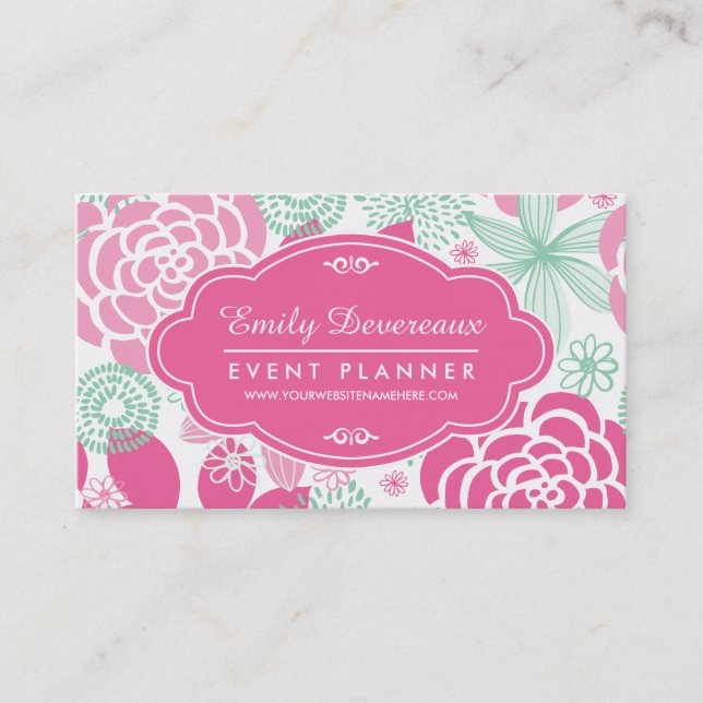 Pinkfarbenes rosa tadelloses grünes Girly mit Visitenkarte (Vorderseite)