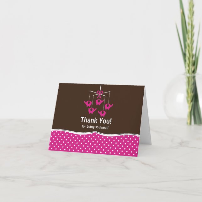 Pinkfarbenes Rosa u. Brown-Mobile danken Ihnen Dankeskarte (Vorderseite)