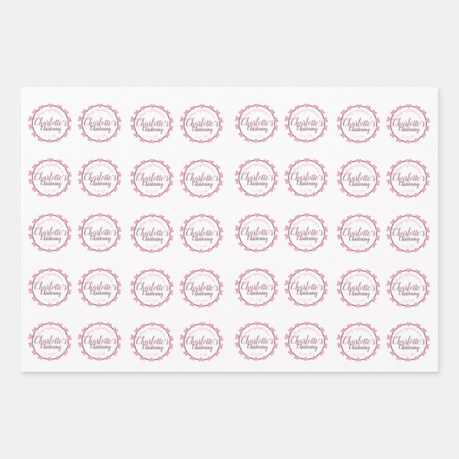 Pinkfarbenes Taufpapier mit Blume petal Geschenkpapier Set (Vorderseite)