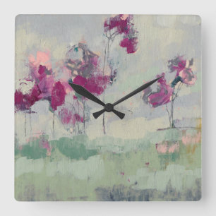 Pinkfarbenes Treeline Quadratische Wanduhr