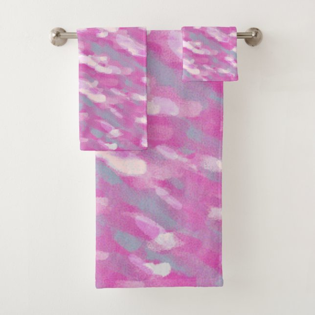 Pinkfarbenes und graues Aquarell Badhandtuch Set (Insitu)