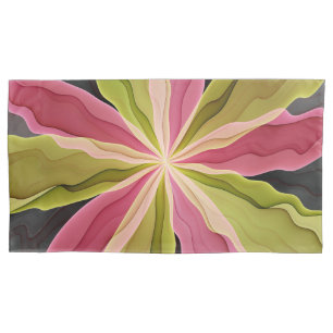 Pinkgrüne Anthrazit-Fantasie-Blumen-Fraktal-Kunst Kissenbezug