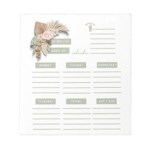 Pinkgrüner Blumen-Boho-Wochenplaner-Organizer Notizblock