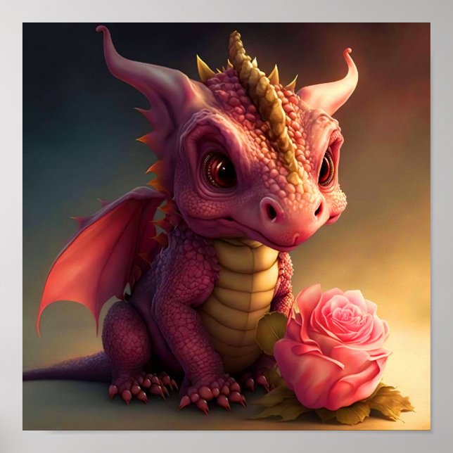 Pinkie - Pink Dragon mit Rose Poster Art (Vorne)