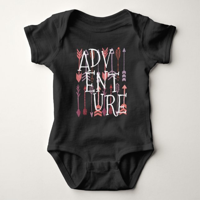 Pinkish Coral Text Black Aztec Patten Baby Girl Strampler (Vorderseite)