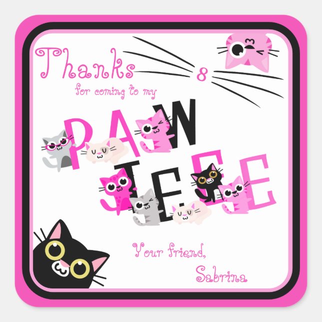 Pinkkatzen Danke Quadratischer Aufkleber (Vorderseite)