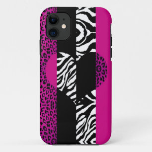 Pinkleopard-und Zebra-Tierdruck-Herz iPhone 11 Hülle