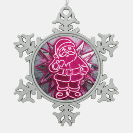 Pinkmas Santa – Neon Holiday Pop Art Schneeflocken Zinn-Ornament