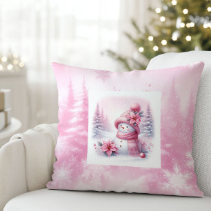Pinkmas-Winterszene Schneemann-Kissen Kinderzimmer Kissen