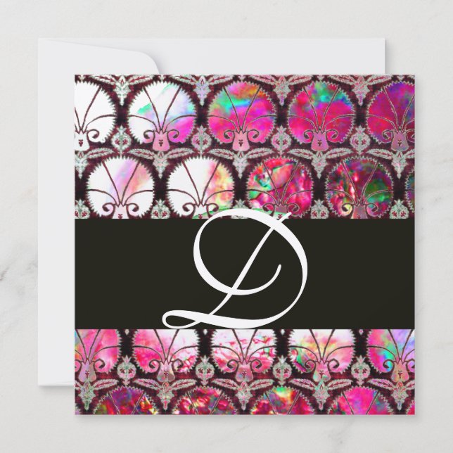 PINKMOTHER DES MONOGRAMM DER FRISCHEN DAMASK-KARNA EINLADUNG (Vorderseite)