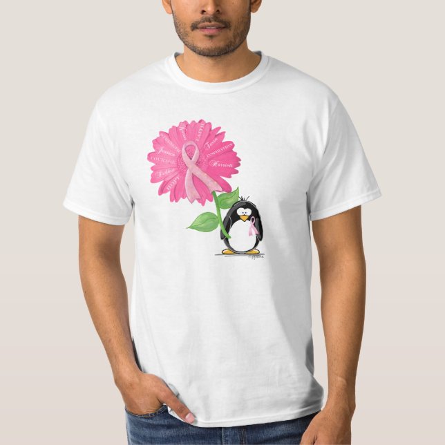 pinkRibbon-mit Pinguin und daisy2 T-Shirt (Vorderseite)
