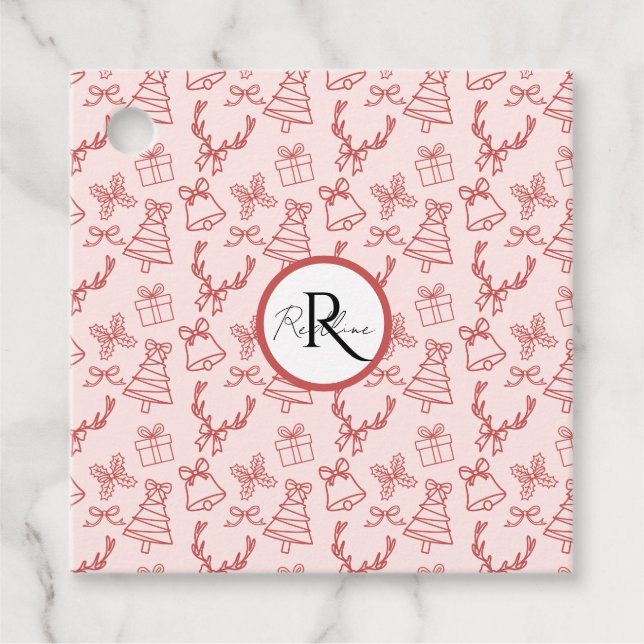 Pinkrosa-Monogramm Geschenkanhänger (Vorderseite)