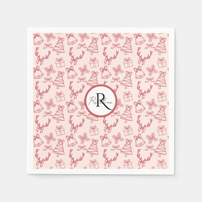 Pinkrosa-Monogramm Serviette (Vorderseite)