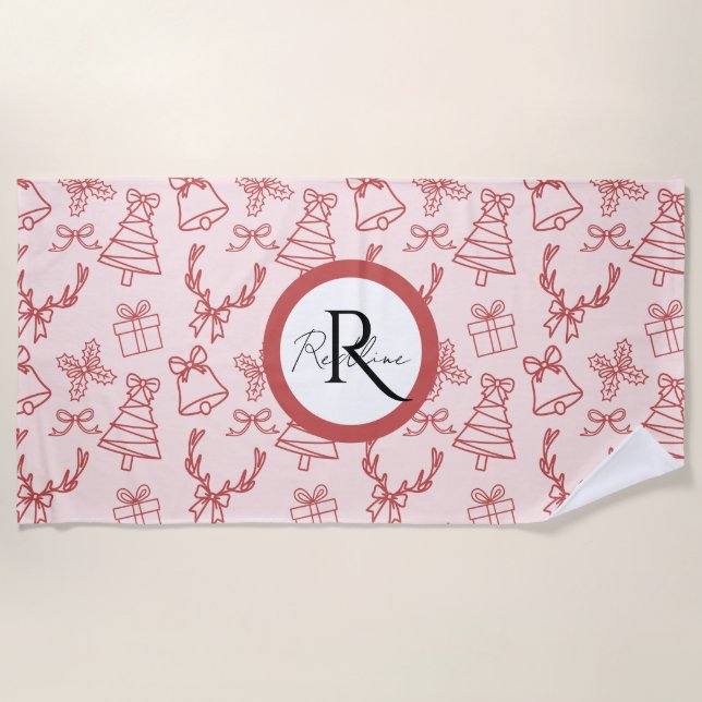 Pinkrosa-Monogramm Strandtuch (Vorderseite)