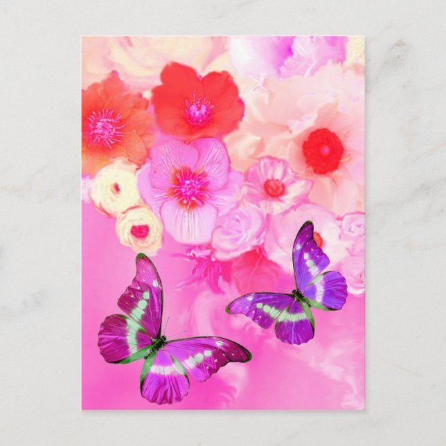 PINKROSEN, BLUME UND SCHALTFREUNDUNGEN, Blumenoste Postkarte (Vorderseite)