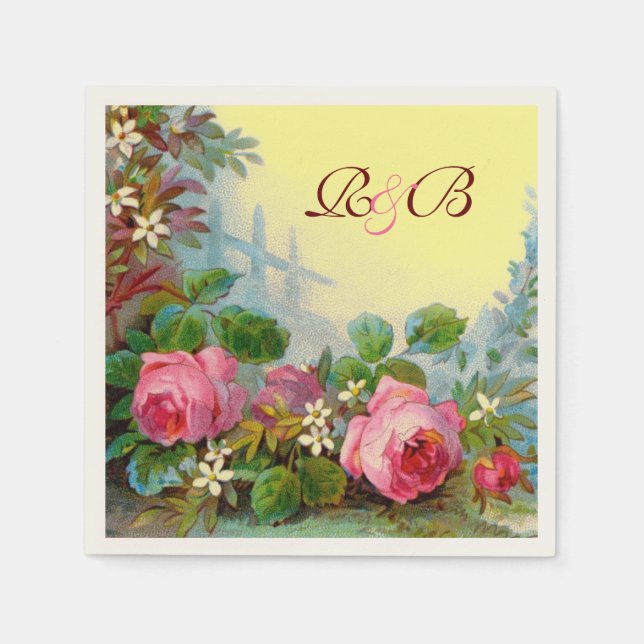PINKROSEN, JASMINEN BLUMENBREITE MONOGRAMM Gelb Serviette (Vorderseite)