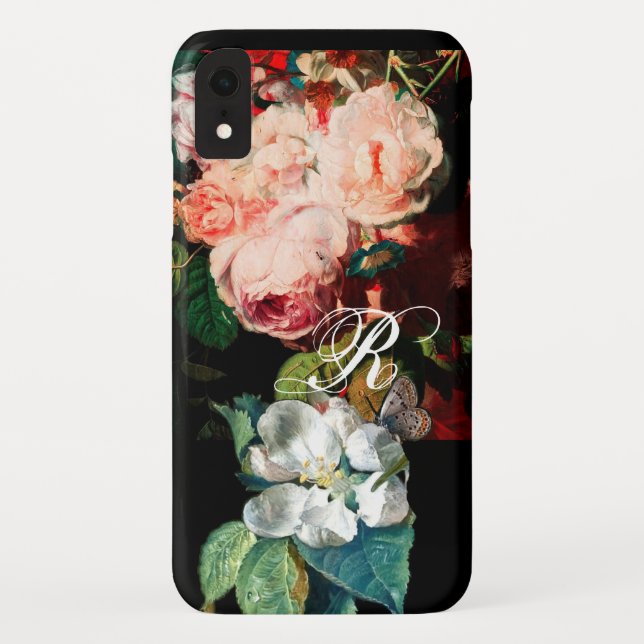PINKROSEN, SCHALTFLÄCHE, BLUMENMONOGRAMM DER WEISS Case-Mate iPhone HÜLLE (Rückseite)