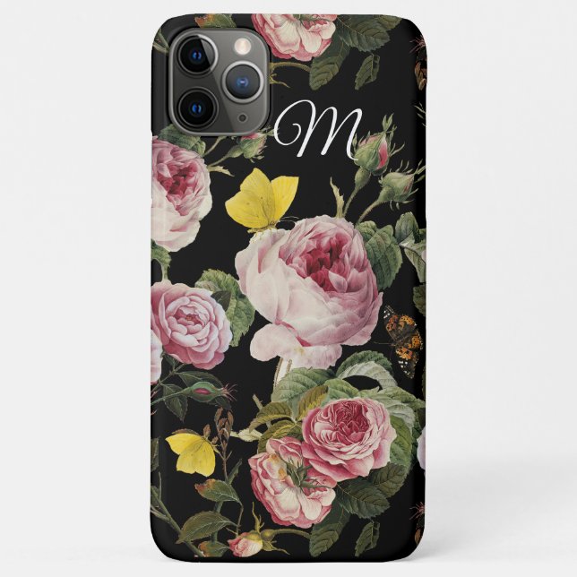 PINKROSEN, SCHALTFLÄCHEN, Schwarze Blütenmonogramm Case-Mate iPhone Hülle (Rückseite)
