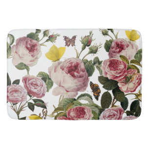 PINKROSEN UND GELBEN SCHALTFLÄDEN Weiße Blüte Badematte