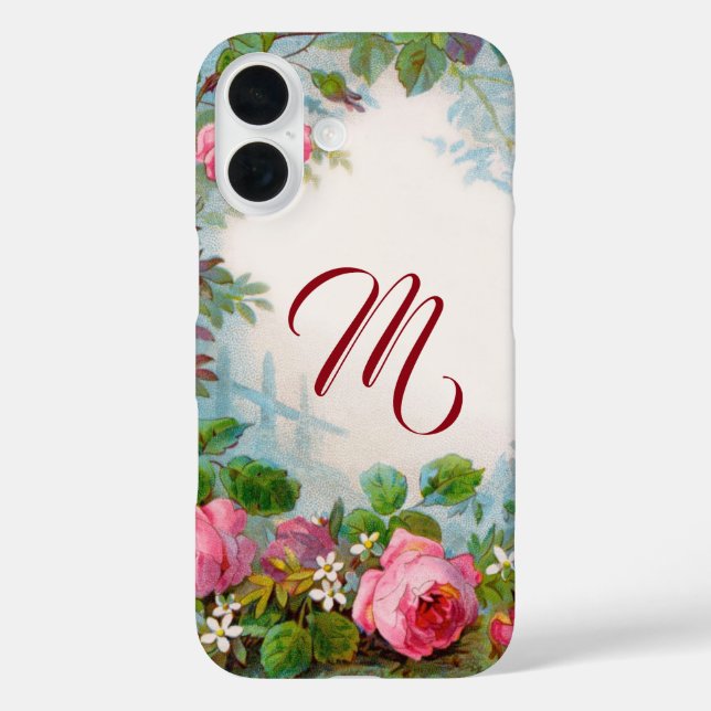 PINKROSEN UND JASMINE-FLORALMONOGRAMM iPhone 16 HÜLLE (Rückseite)