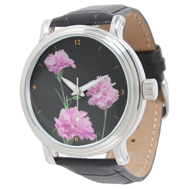 Pinks auf schwarz armbanduhr (Schrägansicht)