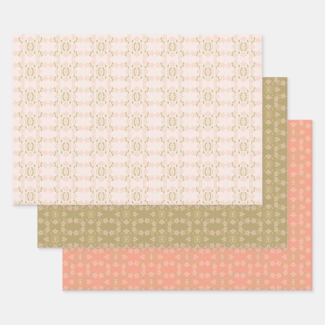 Pinks Coral und Gold Geschenkpapier Set (Set)