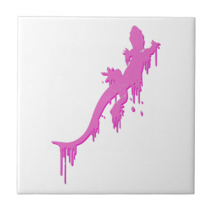 Pinksalamander mit farbenfrohen Tropfen Fliese